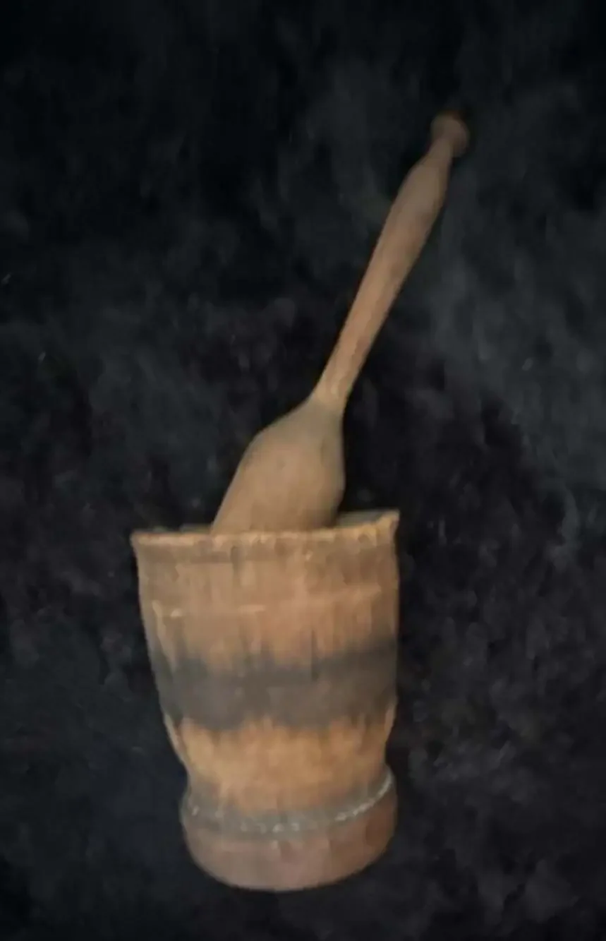 Antique Primitive Hand-Carved Wood Mortar and Pestle